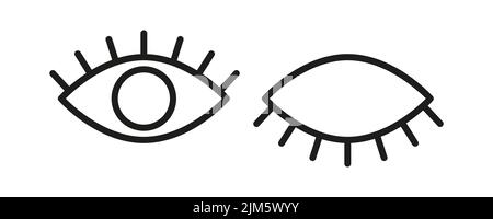 Password hidding icons set. Icons of eyes with eyelashes for password security. Outline vector illustration Stock Vector