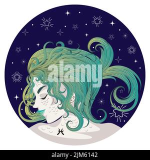 Abstract fantasy Pisces girl, zodiac sign avatar design. Stock Vector