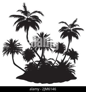 Detailed palm trees silhouette on abstract island illustration. Stock Vector