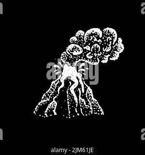 Eruption Volcano Black Dotwork. Vector Illustration of Hand Drawn Objects. Stock Vector