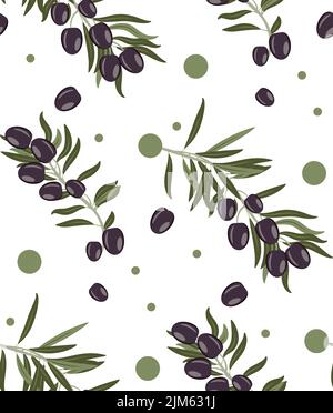 Vintage dark olives on branch with leaves pattern design. Stock Vector