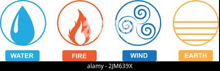 An illustration of the four elements of nature with a white background Stock Vector