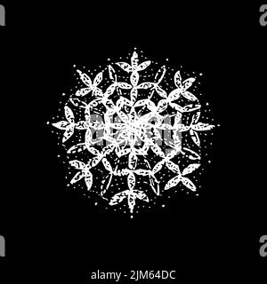 Snowflake Black Dotwork. Vector Illustration of Hand Drawn Objects. Stock Vector