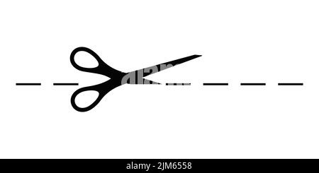 Scrissors icon cut dotted line mark vector silhouette. Stock Vector