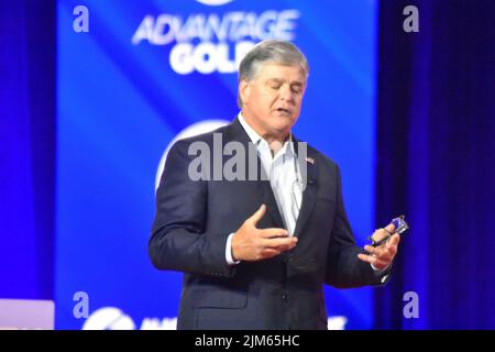 Dallas, TX, USA. 4th Aug, 2022. (NEW) Sean Hannity delivers remarks at the Conservative Political Action Conference 2022 in Dallas, Texas. August 4, 2022, Dallas, TX, USA: Sean Hannity, Fox News TV host, delivers remarks during the Conservative Political Action Conference (CPAC), held in Texas, in United States, on Thursday (4). The conference which goes on till Sunday (07), is broadcast live on the CPAC website and online on Fox Nation and it focuses on immigration, the border, the left gender and policies being pushed by democrats in the United States and also on the war in Ukraine and Russ Stock Photo