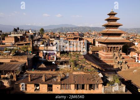 Bhaktapur, Nepal - October 25, 2012: Nyatapola Temple is a pagoda located in the city of Bhaktapur, Nepal. The temple is a UNESCO World Heritage site. Stock Photo