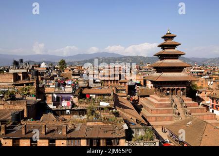 Bhaktapur, Nepal - October 25, 2012: Nyatapola Temple is a pagoda located in the city of Bhaktapur, Nepal. The temple is a UNESCO World Heritage site. Stock Photo