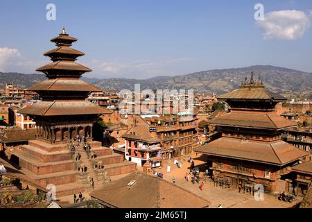 Bhaktapur, Nepal - October 25, 2012: Nyatapola Temple is a pagoda located in the city of Bhaktapur, Nepal. The temple is a UNESCO World Heritage site. Stock Photo