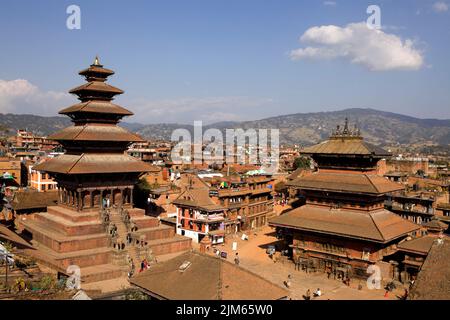 Bhaktapur, Nepal - October 25, 2012: Nyatapola Temple is a pagoda located in the city of Bhaktapur, Nepal. The temple is a UNESCO World Heritage site. Stock Photo