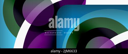 Abstract background with color geometric shapes. Beautiful minimal backdrop with round shapes circles and lines. Geometrical design. Vector illustrati Stock Vector
