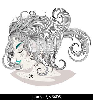 Abstract fantasy Pisces girl, zodiac sign avatar design. Stock Vector
