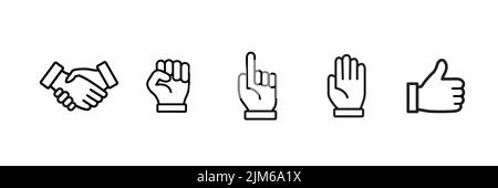 Hand icon set. Sign language. Gestures Fingers Stock Vector