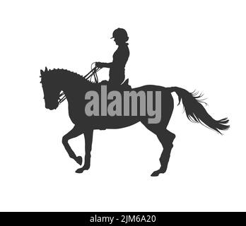 Piaffe horses. Silhouette vector images girl on horse/ Dressage Stock Vector