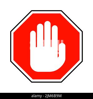 No entry hand sign. Vector illustration. Red stop hand sign isolated on white background Stock Vector