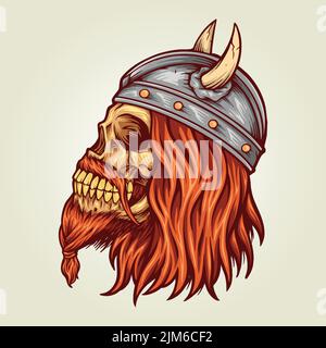 Viking head skull with horn vector illustrations for your work logo, merchandise t-shirt, stickers and label designs, poster, greeting cards advertisi Stock Vector