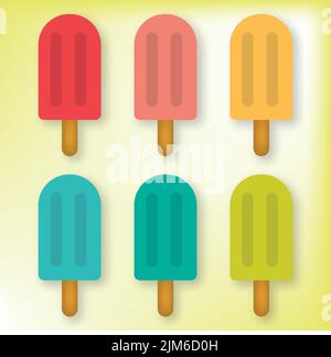 A vector design of different colored ice creams in yellow background Stock Vector