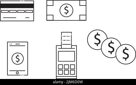 Payment method icon Black line art vector in black and white outline ...