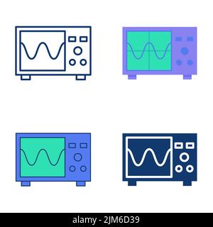 Oscilloscope icon set in flat and line style. Physics equipment symbol. Vector illustration. Stock Vector