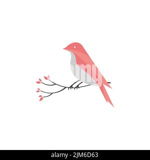 An adorable bird perched on tree branch logo design Stock Vector