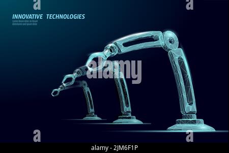 Robot arm low poly manipulator. Part construct assembly triangle shape. Polygonal connected dots 3D render robotic artificial machinery innovation Stock Vector