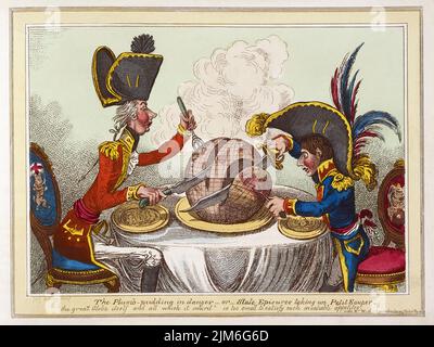The Plumb Pudding in Danger or State Epicures taking un Petit Souper James Gillray Stock Photo