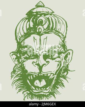 Step by step Lord Hanuman face drawing  Really easy to draw Rudra Hanuman  face  YouTube