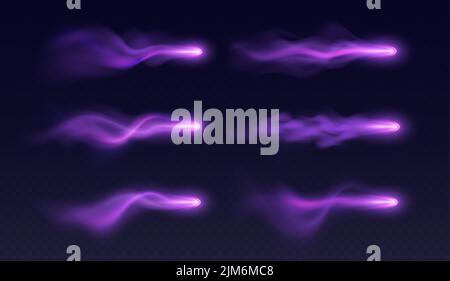 Magic arrows effect, purple light trails with colorful haze, realistic witch spell blast in motion. Stock Vector