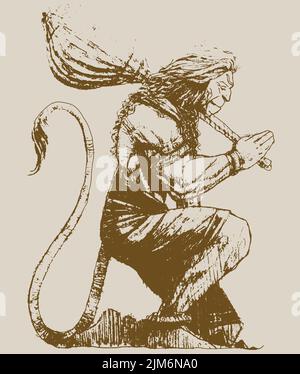Image of Sketch of Lord Hanuman Outline Editable Illustration. Strength and  Powerful god Bhajarangi or Lord Shiva-BB694344-Picxy