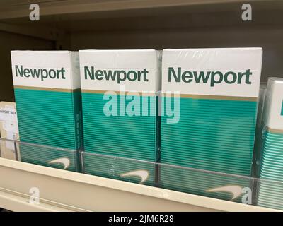 Augusta, Ga USA - 04 29 22: Retail store cigarettes side view Newport menthol Stock Photo