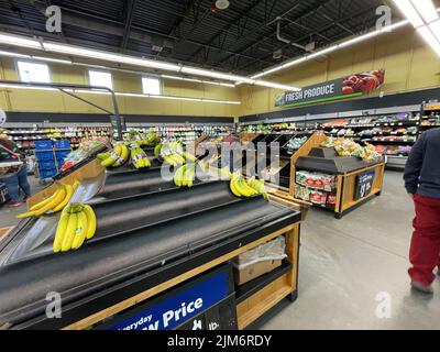 Augusta, Ga USA - 11 28 21: Walmart interior Belair road banana table Stock Photo