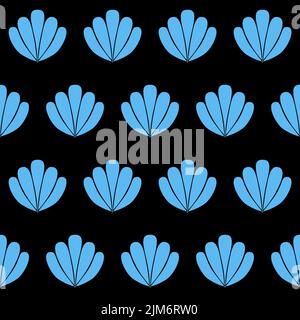 Bright blue clam shell on dark background seamless pattern nautical theme vector illustration Stock Vector