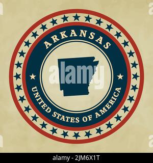 Vintage label with map of Arkansas, vector Stock Vector