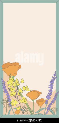 Frame With Leaves And Flowers Around And Important Announcements Inside. Framework With Different Plants All Over And Crutial Informations In. Floral Stock Vector