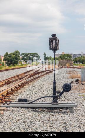 A railway switch or track construction in close proximity to a railway station in Thailand Asia Stock Photo