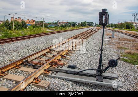 A railway switch or track construction in close proximity to a railway station in Thailand Asia Stock Photo