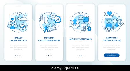 Benefits of business ethics blue onboarding mobile app screen Stock Vector