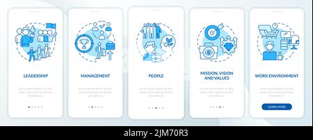 Factors that affect workplace culture blue onboarding mobile app screen Stock Vector