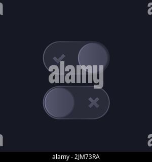 Toggle switch buttons, on and off, dark design Stock Vector