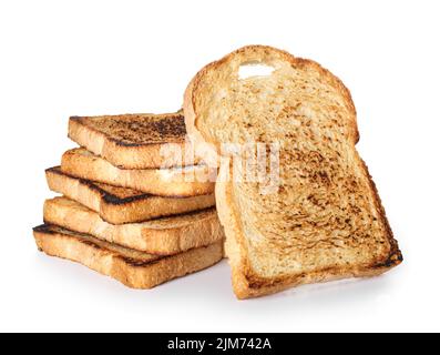 Stack of tasty toasts on white background Stock Photo