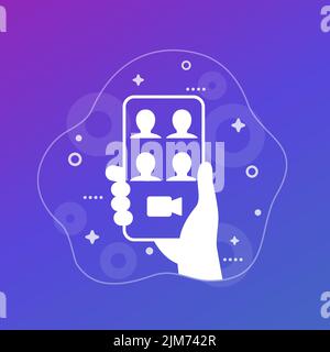 video call icon with a phone in hand Stock Vector
