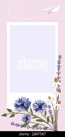 Polaroid Empty Photo With Important Message Written In With Flowers Around. Box With Crutial Information With Floral Elements. Frame With Plants All Stock Vector