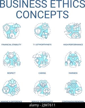 Business ethics turquoise concept icons set Stock Vector