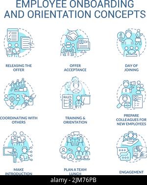 Employee onboarding and orientation turquoise concept icons set Stock Vector