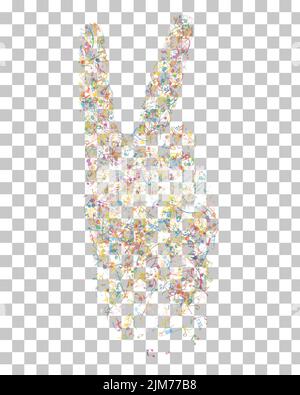 Musical Design From Musical Notes Elements And Hand in Victory Gesture. Elegant Creative Design Isolated on White. Vector Illustration. Stock Vector