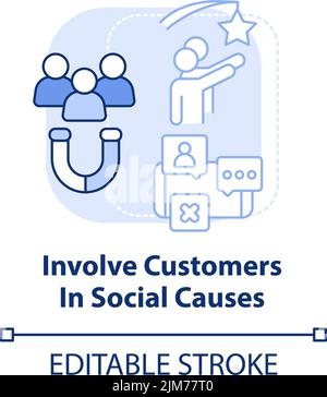 Involve customers in social causes light blue concept icon Stock Vector