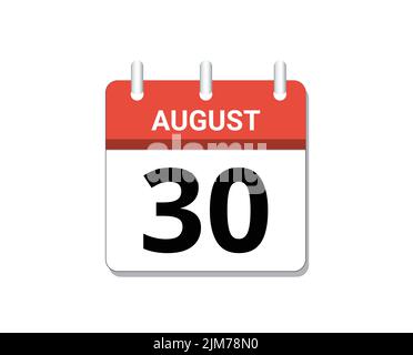 August, 30th calendar icon vector, concept of schedule, business and tasks Stock Vector