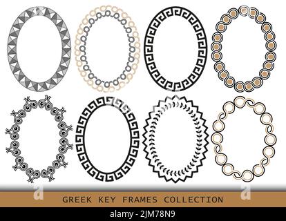 Ancient Greek oval frames patterns, set of antique borders from Greece Stock Vector