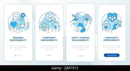 Types of CSR blue onboarding mobile app screen Stock Vector