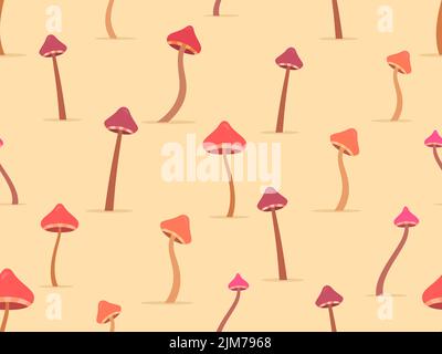 Toadstool mushrooms seamless pattern. Hallucinogenic and psychedelic mushrooms. Acid trip. Poison mushrooms. Design for posters, banners and promotion Stock Vector
