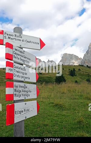 sign with directions and arrows to reach the Italian places in the ...